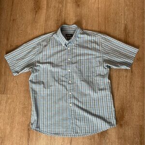 Eddie Bauer Men's button down short sleeve plaid Blue Shirt TXL